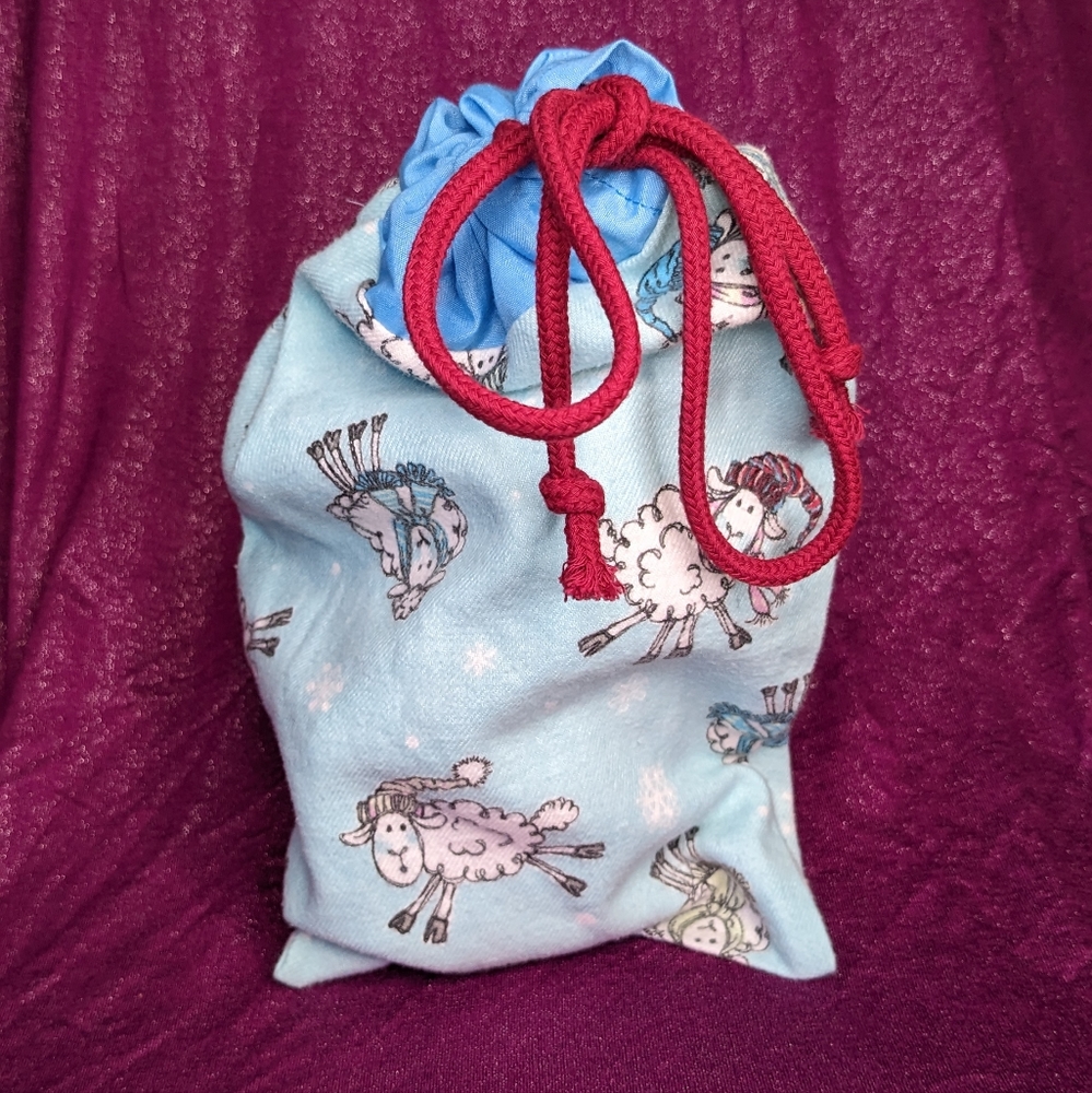 Reusable fabric sheep giftbag- blue winter flannel